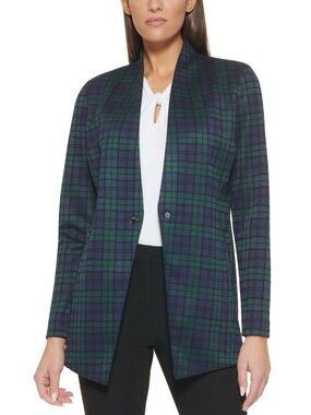 Tommy Hilfiger Navy & Green Plaid Open-Front Blazer Size 16